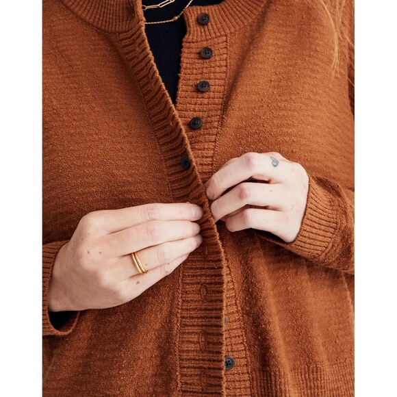Madewell Brampton Cropped Crewneck Button Cardigan Sweater Brown Small - Picture 5 of 13